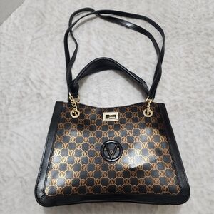 Mario Valentino Shoulder Bag Black Metallic Embossed Momogram Logo NWT